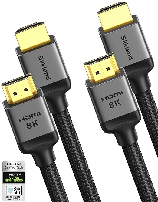 Silkland 10K 8K HDMI 2.1 Cable Certified 2-Pack 6.6FT [4K@120Hz 144Hz, 8K@60Hz, 2K@240Hz] Ultra High Speed HDMI Cable 48Gbps (Upgrade Braided),HDR, eARC, HDCP 2.3, Compatible for/PS5/PS4/Roku TV
