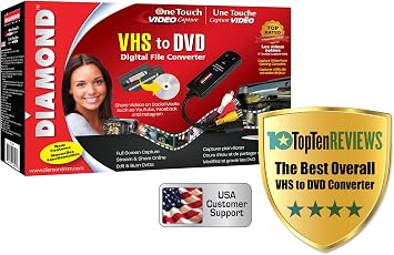 Diamond Multimedia VC500 One Touch VHS to Digital Converter – Capture & Convert VHS to Digital Files or DVD, Easy-to-Use Software, Windows 11,10 & Mac Compatible