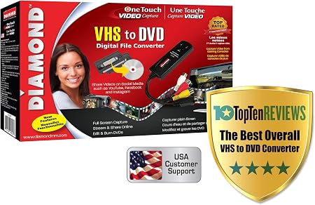 Diamond Multimedia VC500 One Touch VHS to Digital Converter – Capture & Convert VHS to Digital Files or DVD, Easy-to-Use Software, Windows 11,10 & Mac Compatible
