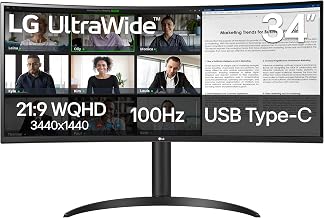 LG 34WR55QK-B 34-inch UltraWide WQHD (3440 x 1440) Curved Computer Monitor, 100Hz, 5ms, HDR10, Reader Mode, HDMI, DisplayPort, USB Type-C, Tilt/Height Adjustable Stand, Black - Image 1