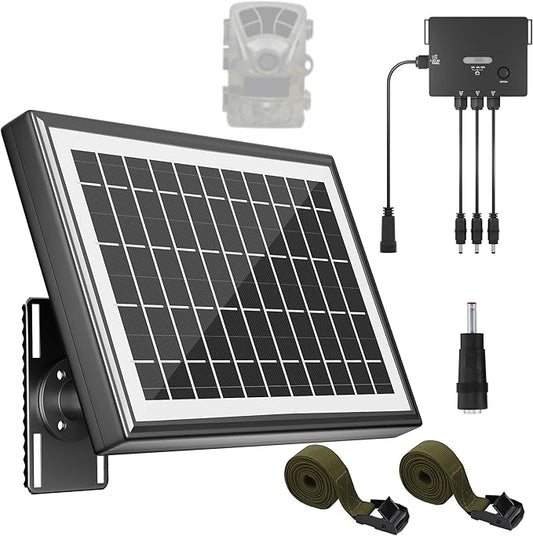 SUNAPEX Solar Panel for Trail Camera, Solar Battery Charger with Controller and Built-in 7500mA Battery, DC 6V/9V/12V Output, for Trail Camera Hunting Accessory (6W Solar Panel Kit)