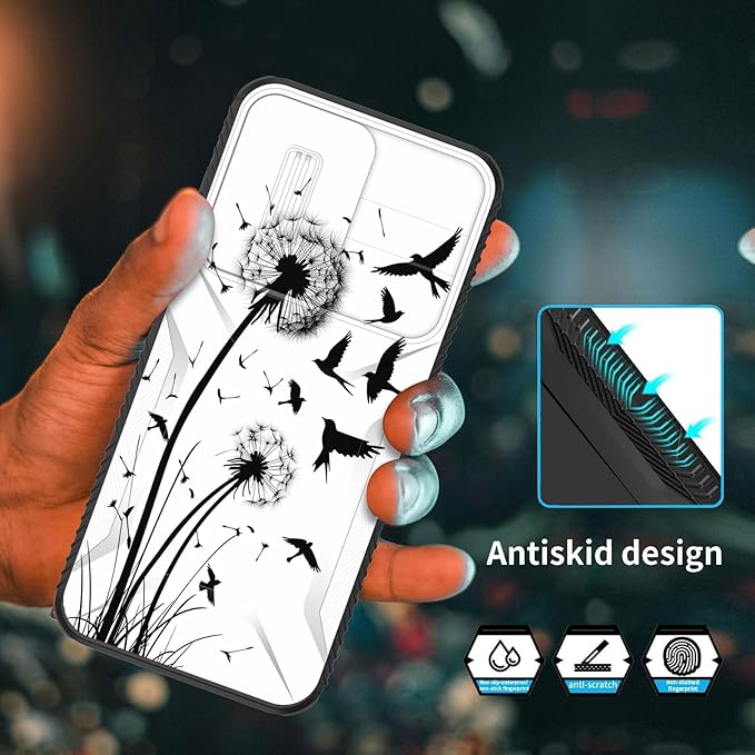 for Galaxy A16 5G Case Built in Slide Camera Lens Cover,Heavy Duty Shockproof Protection Dual Layer Case for Samsung Galaxy A16 5G 6.7" 2024,Dandelions and Birds
