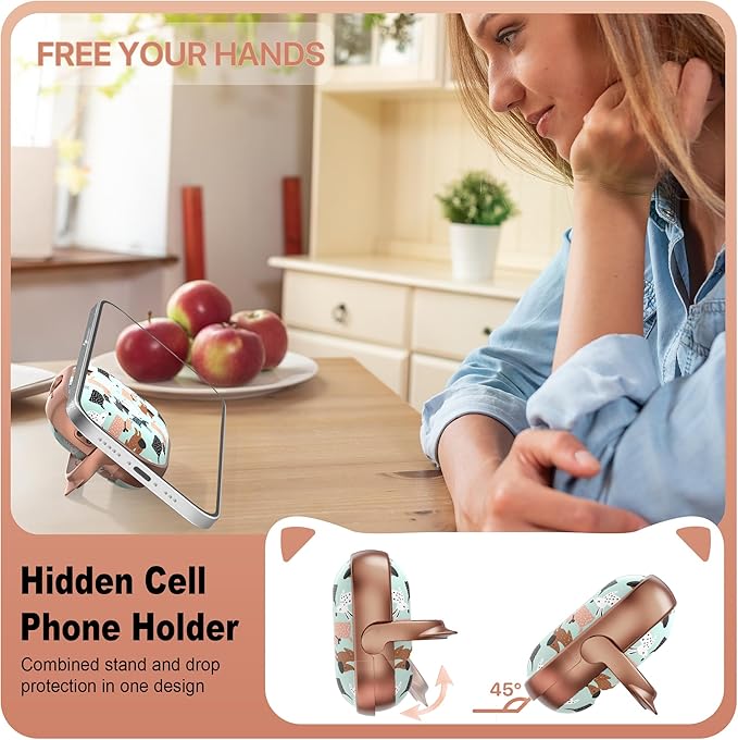 RFUNGUANGO AirPods 4 Case for Women Girly Cat Case with Lock, Phone Stand, Keychain & Cleaner Kit, Compatible with Apple Airpods 4th Generation Case Cover, Rose Gold Dog