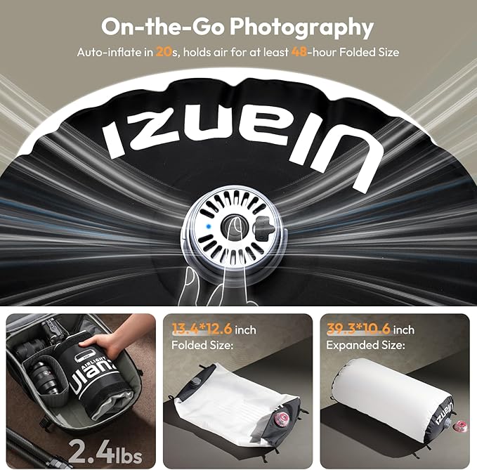 Ulanzi AL120 Inflatable Tube Light - 120W LED Video Light with Remote, 2700K-6500K CRI≥96 10 Effects Bi Color Portable Soft Box Light Fill Light for Photography/Video/Photo/Live Stream/YouTube