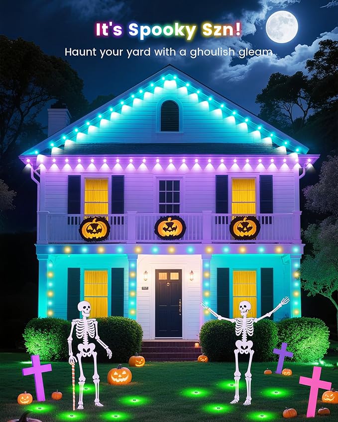 KISUFU 50ft RGB Permanent Outdoor Lights for House,2IN1 Outdoor Ground Light & Permanent Christmas Lights,IP67 Waterproof for Halloween Christmas Garden Yard Walkway