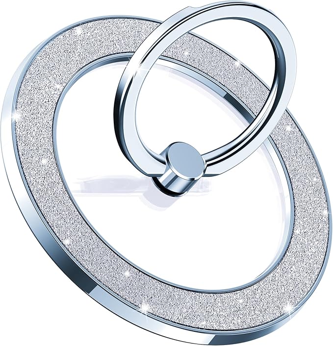 Magnetic Phone Ring Holder for MagSafe Cell Phone Grip Stand Finger Ring Stand Compatible with iPhone 17 16 15 14 13 12 Pro Max MagSafe Accessories Android. (Glitter Blue)