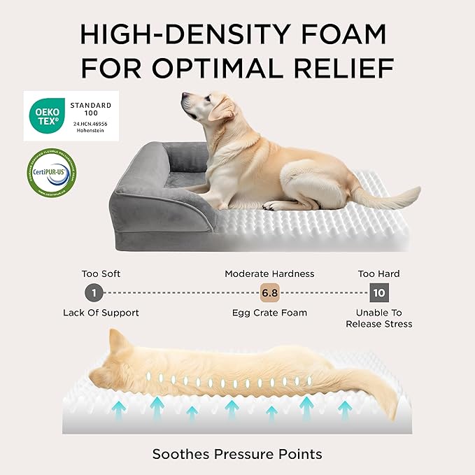 Bedsure XXL Orthopedic Dog Bed for Extra Large Dogs - Washable Giant Dog Cat Bed Waterproof, Comfort Dogs Couch Sofa with Washable Removable Cover, Pet Bed with Nonskid Bottom, Grey, 52"