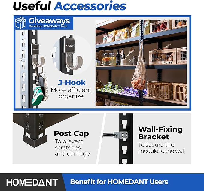 HOMEDANT 35.9" W Deep Width 5 Tier Heavy Duty Garage Shelving Adjustable Metal Rack Storage Shelves Standing Shelf Unit Organizers Pantry Closet Black 1Pack