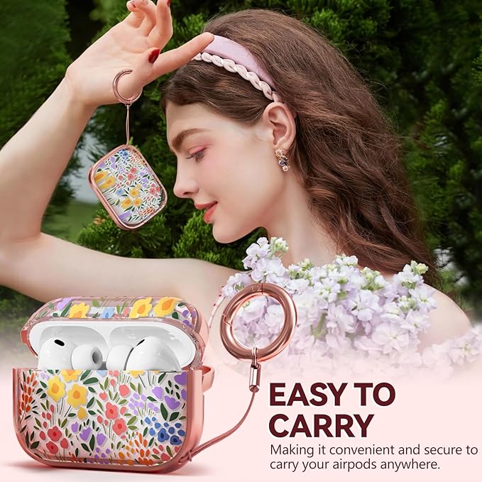 Inesore for AirPods Pro 3 Case 2025 with Lock, Floral Cute AirPod Pro 3 Generation Case for Women Girly with Cleaner Kit and Keychain-Seven Color Flower