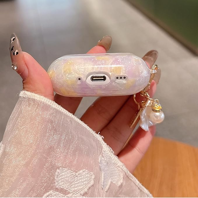 for AirPod Pro 3 Case 2025 Cute Shell Pearl Ocean Design for Women Girls TPU Protective Cover with Keychain Compatible for AirPods Pro 3rd Generation (Colored Shell)