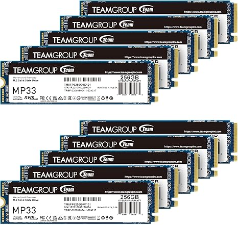 TEAMGROUP MP33 256GB 10 Pack SLC Cache 3D NAND TLC NVMe 1.3 PCIe Gen3x4 M.2 2280 Internal Solid State Drive SSD Read/Write Speed up to 1600/1000 MB/s Compatible with Laptop & Desktop TM8FP6256G0C1P2