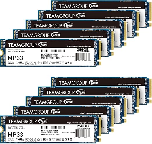 TEAMGROUP MP33 256GB 10 Pack SLC Cache 3D NAND TLC NVMe 1.3 PCIe Gen3x4 M.2 2280 Internal Solid State Drive SSD Read/Write Speed up to 1600/1000 MB/s Compatible with Laptop & Desktop TM8FP6256G0C1P2
