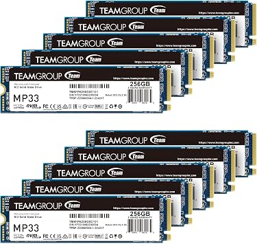 TEAMGROUP MP33 256GB 10 Pack SLC Cache 3D NAND TLC NVMe 1.3 PCIe Gen3x4 M.2 2280 Internal Solid State Drive SSD Read/Write Speed up to 1600/1000 MB/s Compatible with Laptop & Desktop TM8FP6256G0C1P2