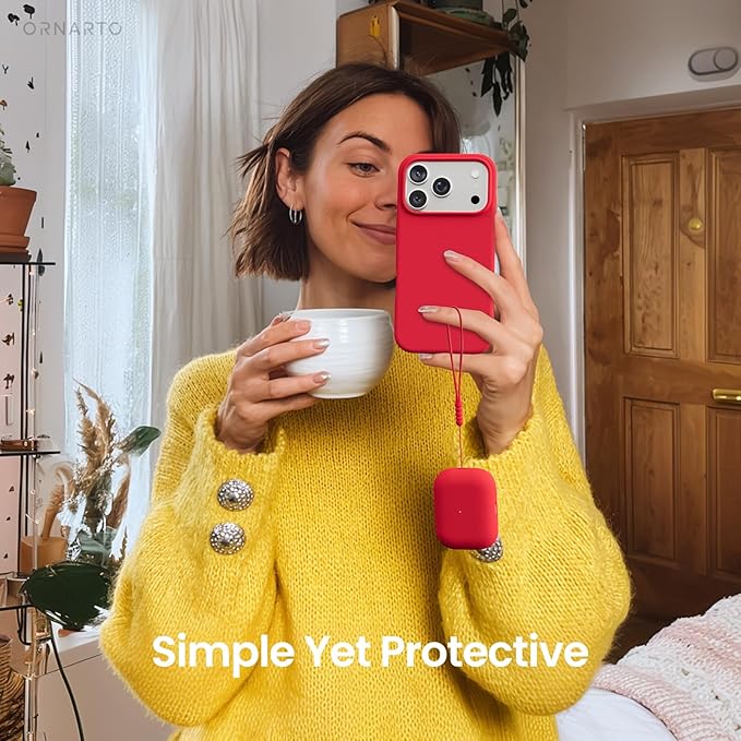 ORNARTO Compatible with AirPods Pro 3 Case 2025, Full Protective Hybrid Silicone for AirPods Pro 3rd Generation Case, Front LED Visible Skin Cover-Red