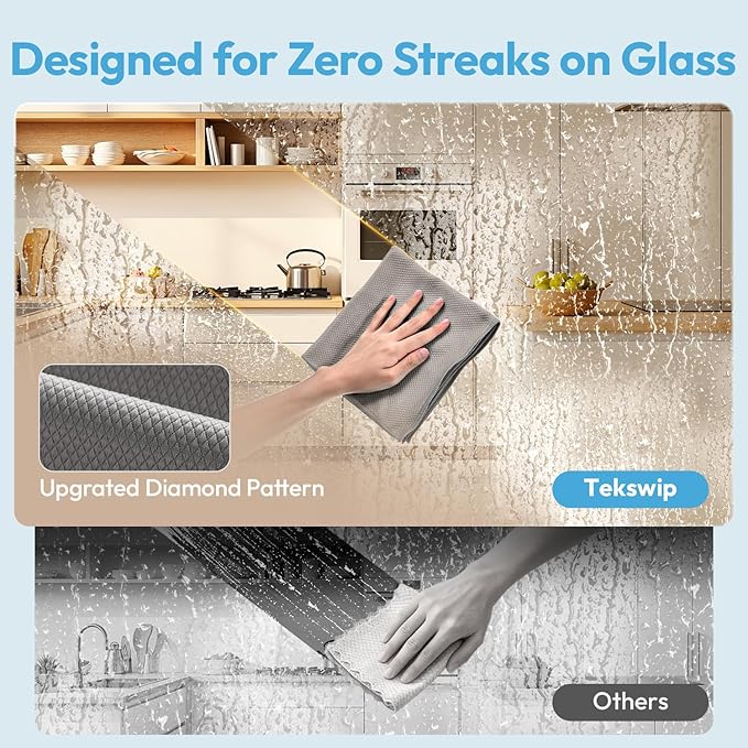 Nanoscale Microfiber Cloths 15.55”x 15.55”, Glass Window Mirror Stainless Steel Car Cleaning, Streak-Free, Lint-Free, Super Thick & Absorbent, Reusable, 6 Pack (White)
