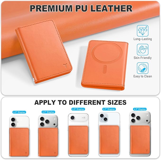 TUCCH for Magsafe Wallet with 6 Card Holders, RFID Blocking [Clear ID Window] PU Leather Men Women Folio Magnetic Phone Wallet for iPhone 17/16/15/14/13/12/Plus/Air/Pro/Pro Max Series, Orange