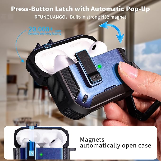 RFUNGUANGO Compatible AirPods Pro 2nd Generation Case with Phone Holder and Compatible Back Magnetic Suction Function, Suitable for AirPods Pro 2 Case, Blue