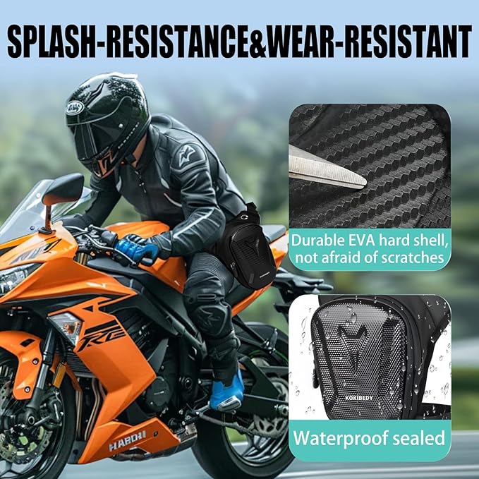 Motorcycle Leg Bag, Thigh Bag For Riding, Drop Leg Pouch For Men & Women–With Removable Straps, Waterproof Fanny Pack, Phone Purse–Travel Hiking Cycling Outdoor Upgraded & Lengthened Leg Strap 8866-6