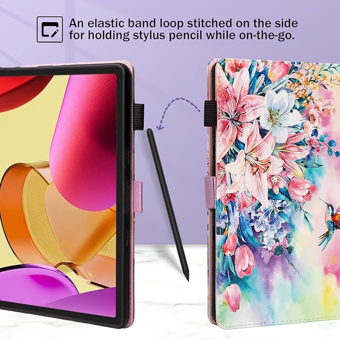 Dteck for Amazon Fire Max 11 Tablet Case, 11" (2023) - PU Leather Slim Case with Auto Sleep mode, Fold Stand, Adjustable Angles, Cute Pink Flowers