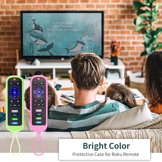 2 Pack Roku Remote Cover - Silicone Protective Case for Roku TV TCL - Anti Slip Remote Sleeve Glow in The Dark (Glow Green + Pink)