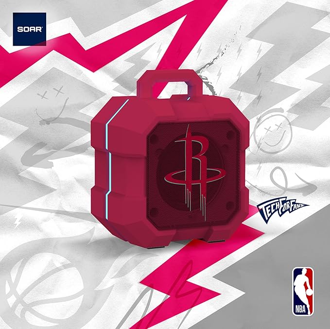 SOAR NBA Shockbox LED Wireless Bluetooth Speaker - Water Resistant IPX4, 5.0 Bluetooth with Over 5 Hours of Play Time - Small Portable Speaker - Officially Licensed NBA, Perfect Home & Outdoor Speaker
