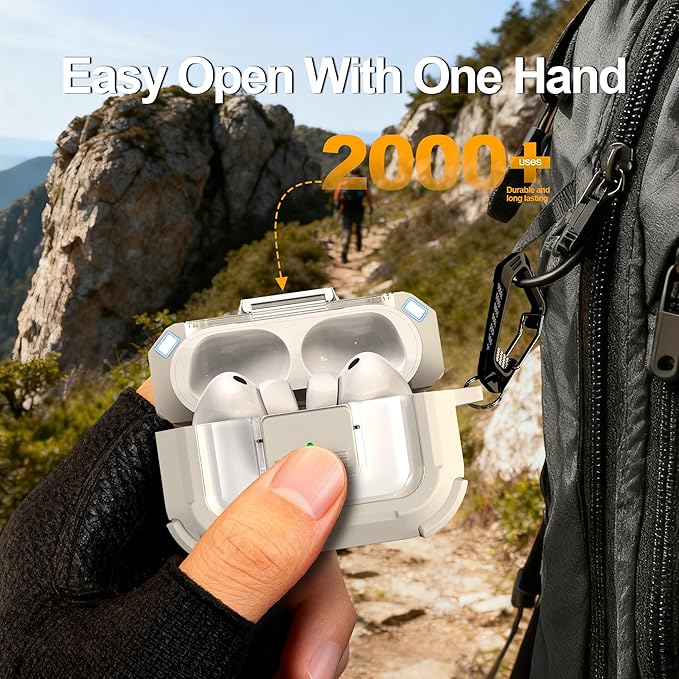 RFUNGUANGO for AirPods Pro 3 Case, Compatible with AirPods Pro 3 Generation Case (2025), Compatible with MagSafe, Magnetic Automatic Lock with Cleaner Kit and Keychain, Front LED Visible, Sand Grey