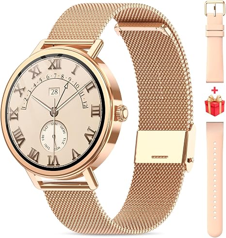 Smart Watches for Women Android iPhone(Answer/Make Calls), HD Screen Fitness Tracker with Heart Rate/Sleep Monitor/100+ Sport Modes, IP68 Waterproof, AI Voice Built-in, 2 Straps (Metal + Silicone)