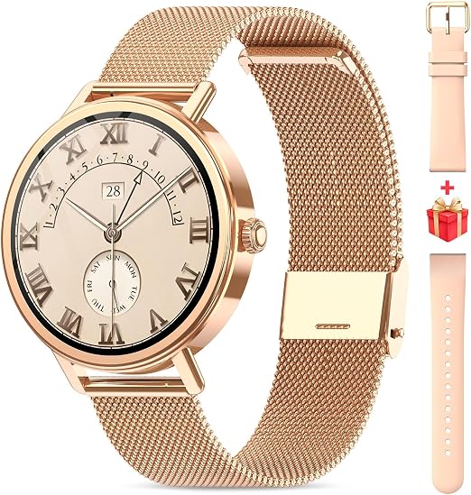 Smart Watches for Women Android iPhone(Answer/Make Calls), HD Screen Fitness Tracker with Heart Rate/Sleep Monitor/100+ Sport Modes, IP68 Waterproof, AI Voice Built-in, 2 Straps (Metal + Silicone)