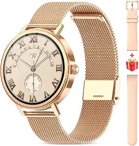 Smart Watches for Women Android iPhone(Answer/Make Calls), HD Screen Fitness Tracker with Heart Rate/Sleep Monitor/100+ Sport Modes, IP68 Waterproof, AI Voice Built-in, 2 Straps (Metal + Silicone)