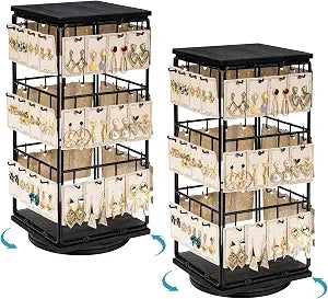 360 Rotating Earring Display Stands for Selling, Earring Rack Display Holder Stand, Jewelry Display for Selling Earring Cards, Necklaces, Rings, Bracelets, Hair Accessories (2 Pack)