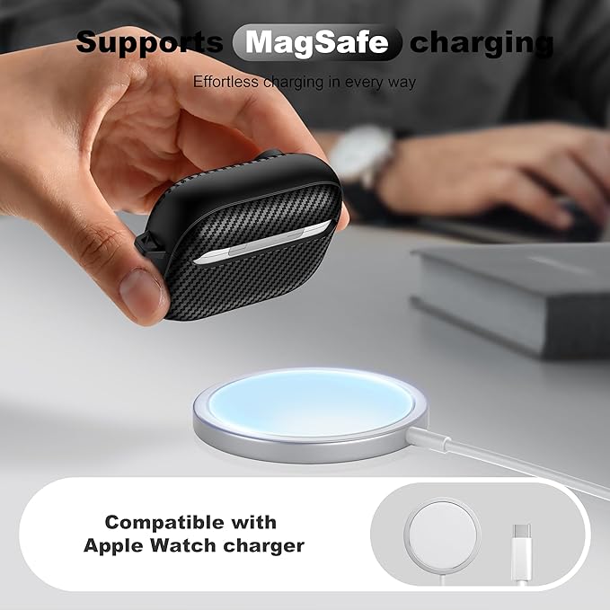 RFUNGUANGO for Airpod Pro Case (2023/2022/2019) with Lock, Carbon Fiber Black Airpods Pro 2nd Generation/1st Generation Case (USB-C/Lightning Cable) Black Switch