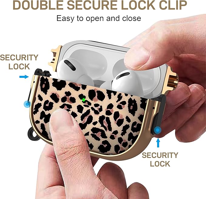 Maxjoy for AirPods Pro 2nd/1st Generation Case with Lock, Cute AirPods Pro 2 Case Lock Protective Hard AirPod Pro Cover for Women Men with Keychain for Airpod Pro (2023/2022/2019), Leopard