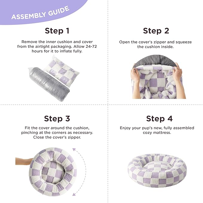 LE SURE Donut Medium Dog Bed - Round Cat Beds for Indoor Cats Calming Pet Beds, Cute Modern Beds with Jacquard Shaggy Plush & Anti Slip Bottom, 30 Inch, Purple