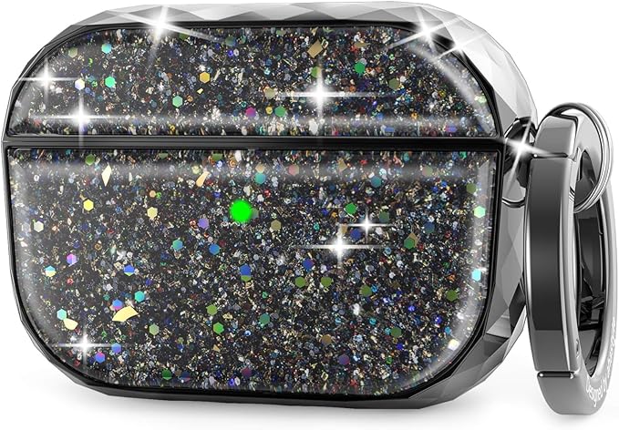 AhaStyle Luxury AirPods Pro Case Cover Glittery for Women Girls, Glossy Hard Shell Protective Case Cover Accessories Compatible with Apple AirPods Pro Charging Case (Black)