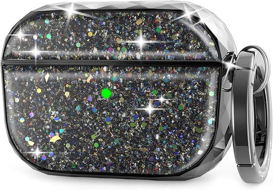 AhaStyle Luxury AirPods Pro Case Cover Glittery for Women Girls, Glossy Hard Shell Protective Case Cover Accessories Compatible with Apple AirPods Pro Charging Case (Black)