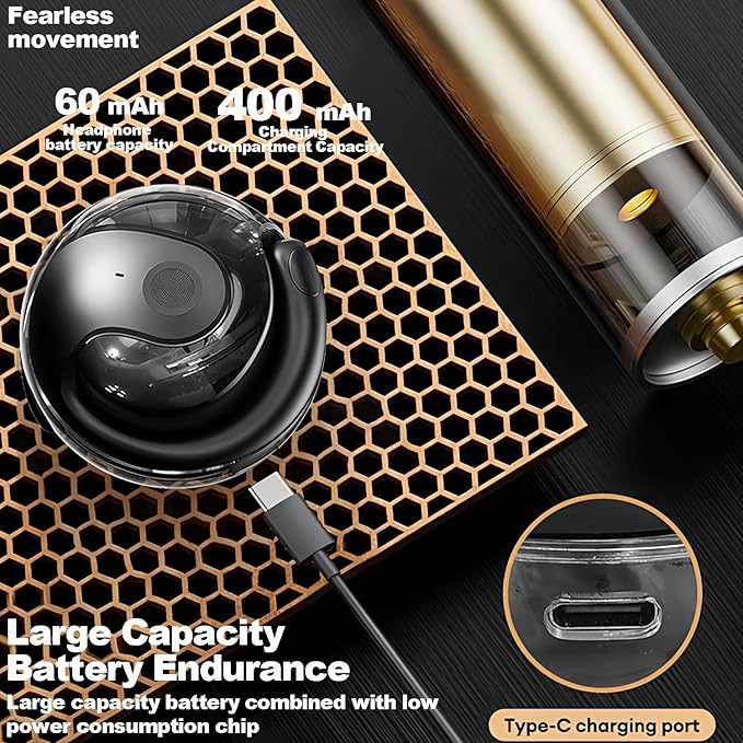NEW Ultra Bone Conduction Earphones Open Earbuds with Immersive Audio Clear Call,Wireless Bluetooth Ear buds Stable Fit,Robust Bass,Sweat-Proof Sport Open-Ear Headphones with Mic,48H Playtime (Black)