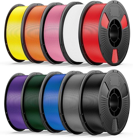 UJOY3D 10kg PETG 3D Printer Filament Bundle Multicolor, Rapid Strong PETG Filament 1.75mm, 1kg Spool, 10 Pack (Black+Jade White+Grey+Red+Cobalt Blue+Christmas Green+Orange+Yellow+Iris Purple+Pink)
