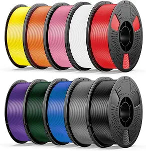 UJOY3D 10kg PETG 3D Printer Filament Bundle Multicolor, Rapid Strong PETG Filament 1.75mm, 1kg Spool, 10 Pack (Black+Jade White+Grey+Red+Cobalt Blue+Christmas Green+Orange+Yellow+Iris Purple+Pink)
