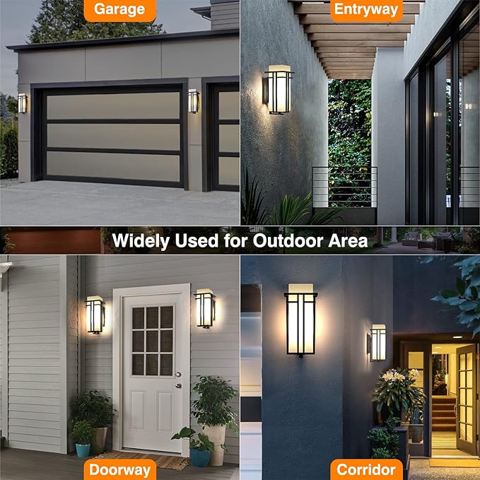 Outdoor Lighting Fixtures Wall Mount, Outdoor Wall Lights Modern with Frosted Glass, Aluminum Exterior Light for House Outdoor Wall Lantern for Garage Porch Carriage Patio (17''H, 1 pc)