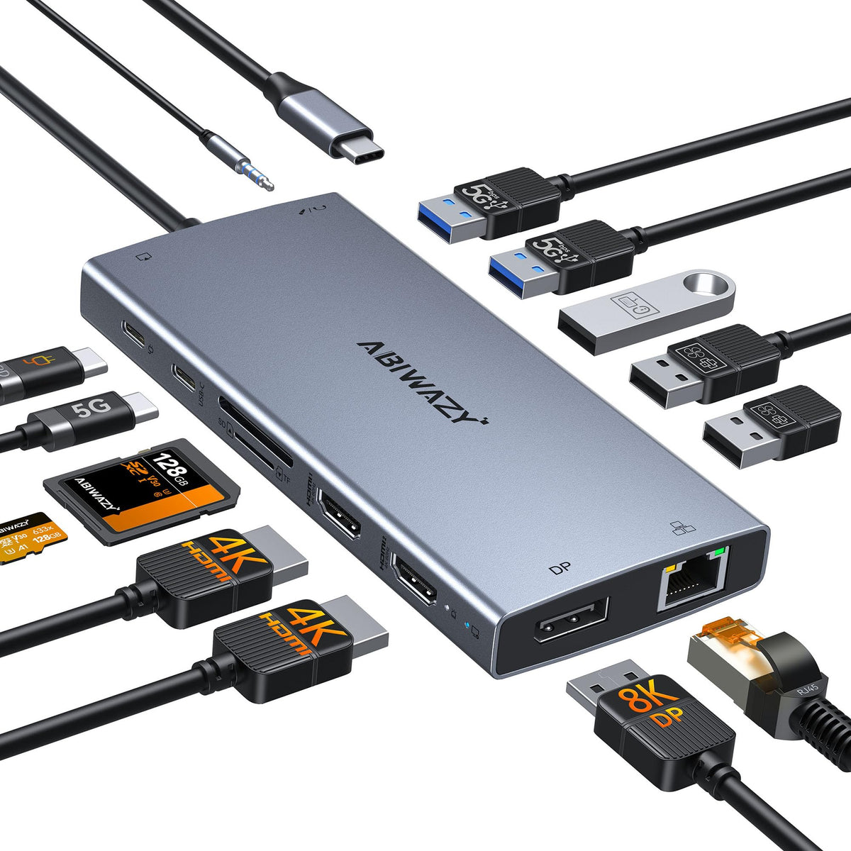 USB C Docking Station Dual Monitor, ABIWAZY 15 in 1 | Computer Accesso - Image 1