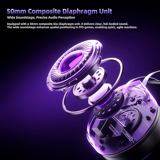 THS319 Stereo USB Gaming Headset for Pc,Laptop,Xbox, Ps4, Ps5, Switch,Noise Cancelling Over Ear Headphones with Mic,RGB Light, Soft Memory Earmuffs-Black Purple