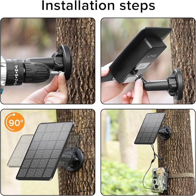 LIYVZ Trail Camera Solar Panel with Bulit-in 5000mAh Battery 2 Pack, 3W Solar Panel for Trail Camera IP66 Waterproof Multi Interfaces with USB-C & DC 6V/9V/12V Output, 360° Adjustable