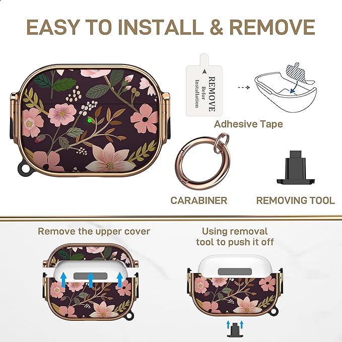 Maxjoy for AirPods Pro 2nd/1st Generation Case with Lock, Cute AirPods Pro 2 Case Lock Protective Hard AirPod Pro Cover for Women Girly with Keychain for Airpod Pro (2023/2022/2019), Flower