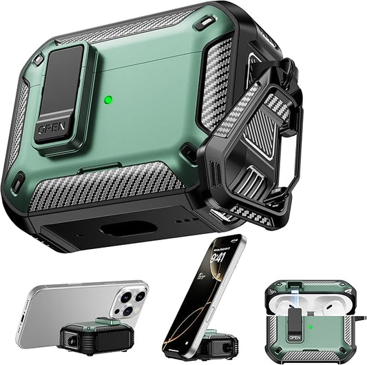 RFUNGUANGO Compatible AirPods Pro 2nd Generation Case with Phone Holder and Compatible Back Magnetic Suction Function, Suitable for AirPods Pro 2 Case, Green