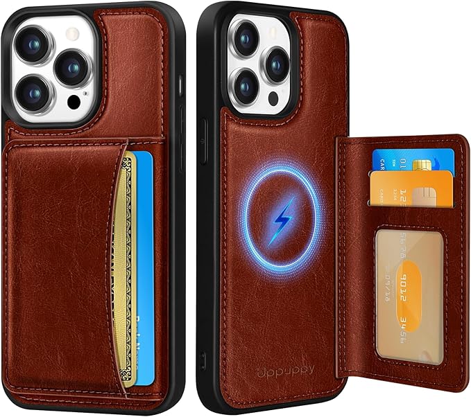 for iPhone 12 Pro Max Case with Wallet - Fits 4 Card Slots, Compatible with MagSafe for Women Men Durable PU Leather Credit Card Holder Kickstand Phone Cover for Apple 12 Promax, Brown