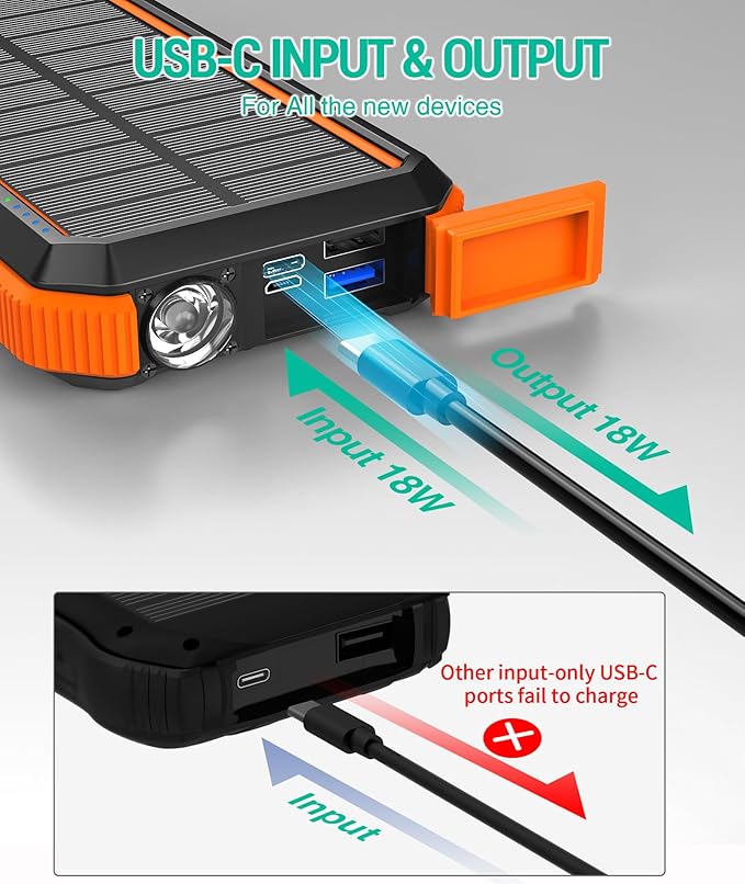 BLAVOR Solar Power Bank, 20000mAh Wireless Portable Phone Charger with USB-C in/Output, IPX5 Waterproof, Flashlight, Fast Charging Battery Pack for iPhone 17/16/15/14/13/12 and All Phones
