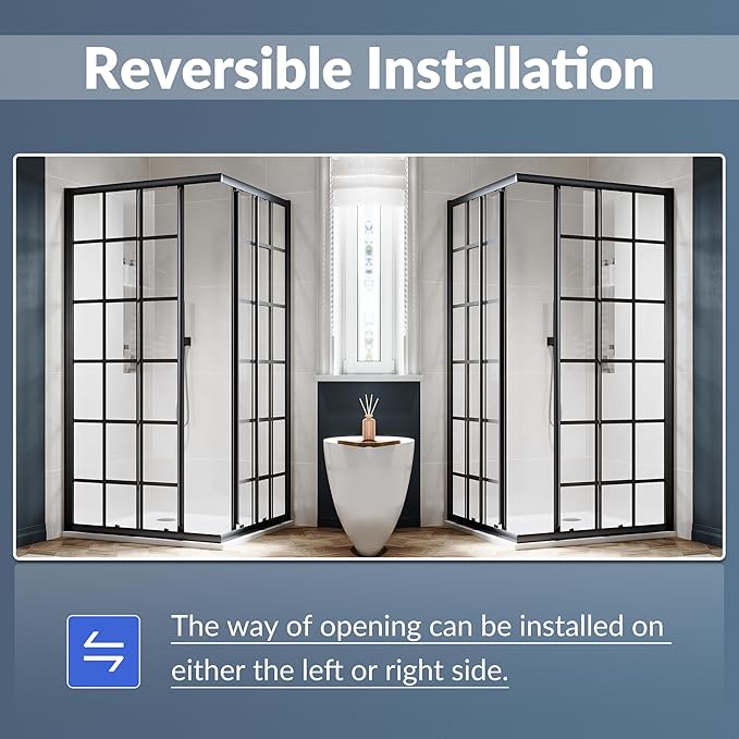 SUNNY SHOWER Double Sliding Shower Door with 1/4 in. Clear Tempered Glass Corner Shower Enclosure 34 in.D x 34 in. W x 72 in. H Corner Shower Doors Black Hardware Framed Glass Shower Stalls