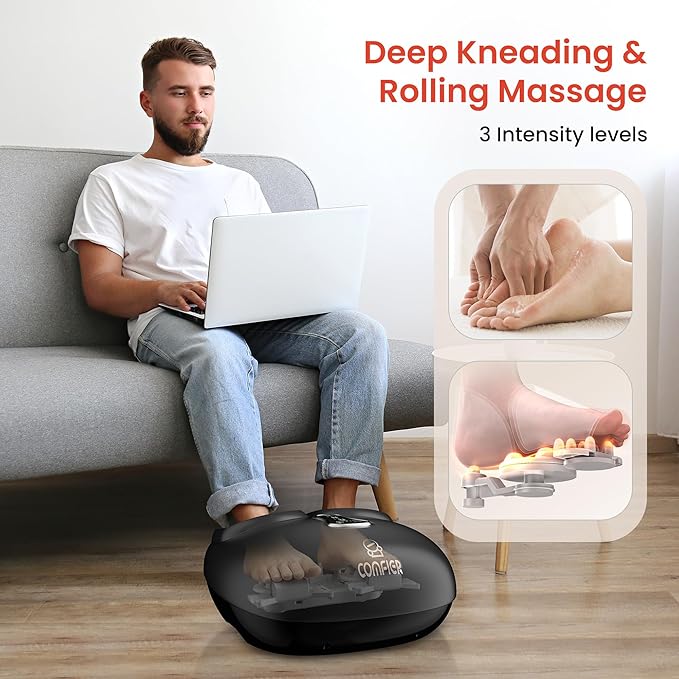 COMFIER Shiatsu Foot Massager with Heat, Kneading Rolling,Vibration, Compression,Remote Control,Foot Massage for Neuropathy,Plantar Fasciitis,Size 13“