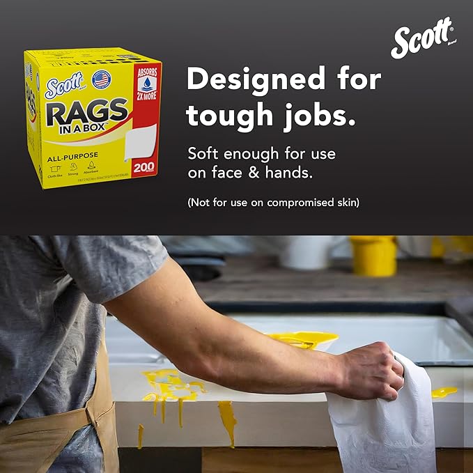 Scott Rags In A Box (75260), All-Purpose Towels, Large 9"x12" Paper Towel, Pop-Up Box (8 Boxes of 200 Sheets, 1,600 Sheet Total)