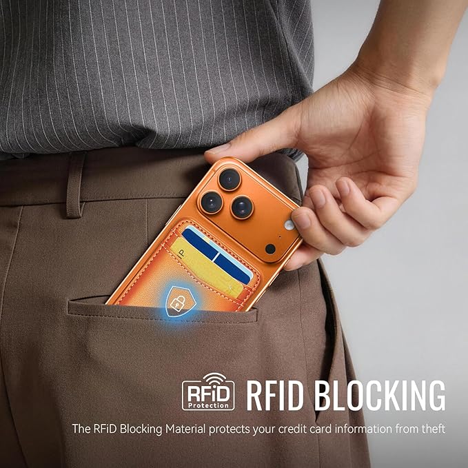 for Magsafe Wallet Magnetic Card Holder RFID Blocking, Strong Magnet Slim Wallet Stick on Phones and Cases for iPhone 17/16/15/14/13/12/ Pro/Max/Plus, Orange